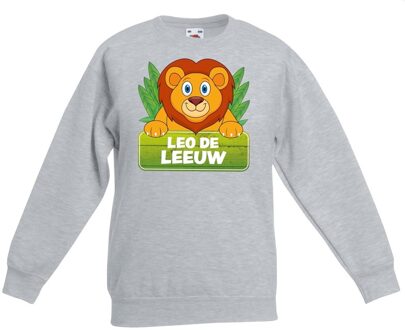 Bellatio Decorations Dieren sweater - Leo de leeuw - grijs - kinderen - trui - leeuwentrui - kindertrui