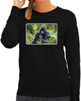 Bellatio Decorations Dieren sweater met apen foto - zwart - voor dames - natuur / Gorilla aap cadeau trui - kleding / sweat shirt 2XL