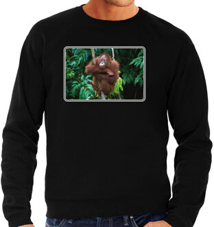 Bellatio Decorations Dieren sweater met apen foto - zwart - voor heren - natuur / Orang Oetan aap cadeau trui - kleding / sweat shirt 2XL