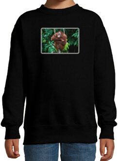 Bellatio Decorations Dieren sweater met apen foto - zwart - voor kinderen - natuur / Orang Oetan aap cadeau trui - sweat shirt / kleding 12-13 jaar (152/164)