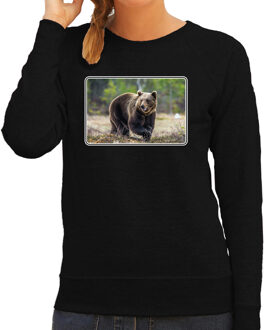 Bellatio Decorations Dieren sweater met beren foto - zwart - voor dames - natuur / beer cadeau trui - kleding / sweat shirt 2XL