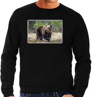 Bellatio Decorations Dieren sweater met beren foto - zwart - voor heren - natuur / beer cadeau trui - kleding / sweat shirt 2XL