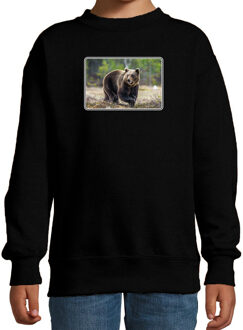 Bellatio Decorations Dieren sweater met beren foto - zwart - voor kinderen - natuur / beer cadeau trui - kleding / sweat shirt 12-13 jaar (152/164)