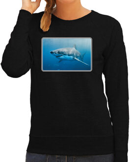 Bellatio Decorations Dieren sweater met haaien foto - zwart - voor dames - natuur / haai cadeau trui - kleding / sweat shirt 2XL