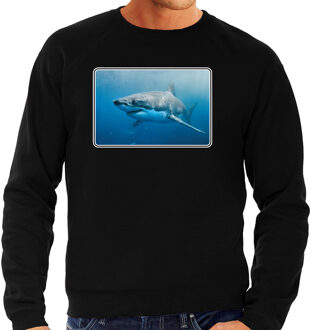 Bellatio Decorations Dieren sweater met haaien foto - zwart - voor heren - natuur / haai cadeau trui - kleding / sweat shirt 2XL