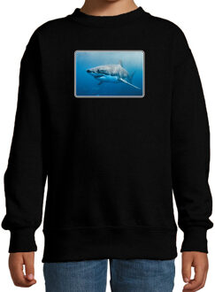 Bellatio Decorations Dieren sweater met haaien foto - zwart - voor kinderen - natuur / haai cadeau trui - sweat shirt / kleding 12-13 jaar (152/164)