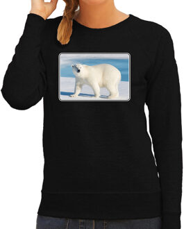 Bellatio Decorations Dieren sweater met ijsberen foto - zwart - voor dames - natuur / ijsbeer cadeau trui - kleding / sweat shirt 2XL