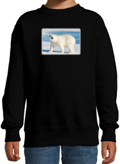 Bellatio Decorations Dieren sweater met ijsberen foto - zwart - voor kinderen - natuur / ijsbeer cadeau trui - sweat shirt / kleding 12-13 jaar (152/164)