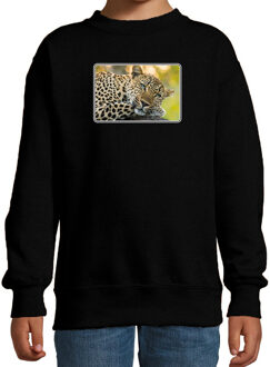 Bellatio Decorations Dieren sweater met jaguars foto - zwart - voor kinderen - jaguar cadeau trui - sweat shirt / kleding 12-13 jaar (152/164)