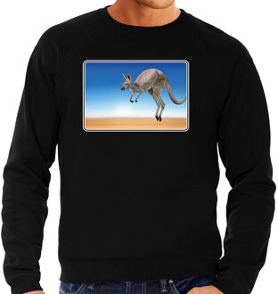 Bellatio Decorations Dieren sweater met kangoeroes foto - zwart - voor heren - Australische dieren cadeau trui - kleding / sweat shirt 2XL