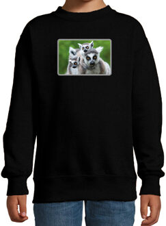 Bellatio Decorations Dieren sweater met maki apen foto - zwart - kinderen - natuur / ringstaart maki cadeau trui - kleding / sweat shirt 12-13 jaar (152/164)