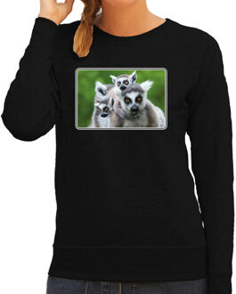 Bellatio Decorations Dieren sweater met maki apen foto - zwart - voor dames - natuur / ringstaart maki cadeau trui - kleding / sweat shirt 2XL