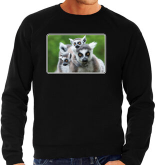 Bellatio Decorations Dieren sweater met maki apen foto - zwart - voor heren - natuur / ringstaart maki cadeau trui - kleding / sweat shirt 2XL