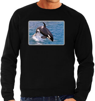 Bellatio Decorations Dieren sweater met orka walvissen foto - zwart - voor heren - natuur / orka cadeau trui - kleding / sweat shirt 2XL