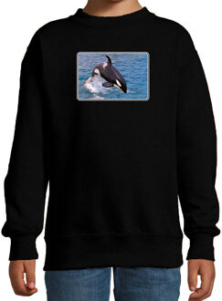 Bellatio Decorations Dieren sweater met orka walvissen foto - zwart - voor kinderen - natuur / orka cadeau trui - kleding / sweat shirt 12-13 jaar (152/164)