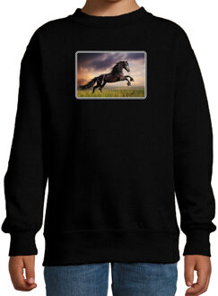 Bellatio Decorations Dieren sweater met paarden foto - zwart - kinderen - natuur / paard cadeau trui - sweat shirt / kleding 12-13 jaar (152/164)