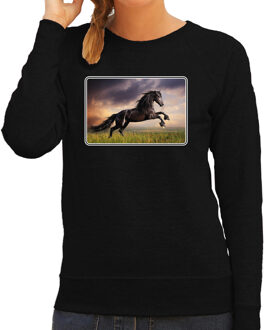 Bellatio Decorations Dieren sweater met paarden foto - zwart - voor dames - natuur / paard cadeau trui - kleding / sweat shirt 2XL