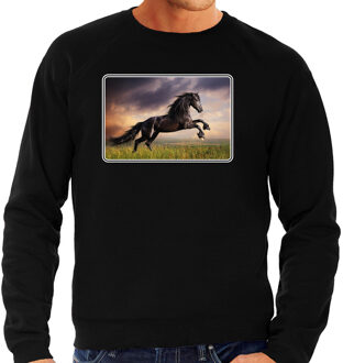 Bellatio Decorations Dieren sweater met paarden foto - zwart - voor heren - natuur / paard cadeau trui - kleding / sweat shirt 2XL