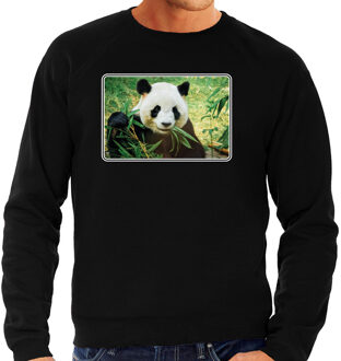 Bellatio Decorations Dieren sweater met pandaberen foto - zwart - voor heren - natuur / panda cadeau trui - kleding / sweat shirt 2XL