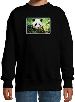 Bellatio Decorations Dieren sweater met pandaberen foto - zwart - voor kinderen - natuur / panda cadeau trui - kleding / sweat shirt 12-13 jaar (152/164)