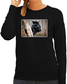 Bellatio Decorations Dieren sweater met panters foto - zwart - voor dames - natuur / zwarte panter cadeau trui - kleding / sweat shirt 2XL