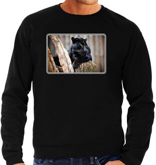 Bellatio Decorations Dieren sweater met panters foto - zwart - voor heren - natuur / Zwarte panter cadeau trui - kleding / sweat shirt 2XL