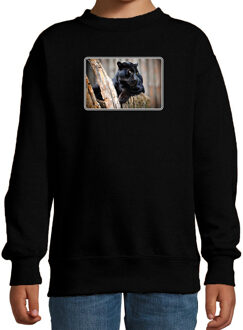 Bellatio Decorations Dieren sweater met panters foto - zwart - voor kinderen - natuur / zwarte panter cadeau trui - sweat shirt / kleding 12-13 jaar (152/164)