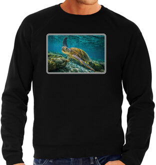 Bellatio Decorations Dieren sweater met schildpadden foto - zwart - heren - natuur / zeeschildpad cadeau trui - kleding / sweat shirt 2XL