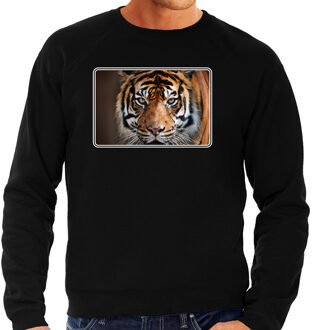 Bellatio Decorations Dieren sweater met tijgers foto - zwart - voor heren - natuur / tijger cadeau trui - kleding / sweat shirt 2XL