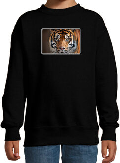 Bellatio Decorations Dieren sweater met tijgers foto - zwart - voor kinderen - natuur / tijger cadeau trui - sweat shirt / kleding 12-13 jaar (152/164)