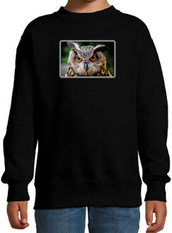 Bellatio Decorations Dieren sweater met uilen foto - zwart - voor kinderen - Oehoe uil cadeau trui - sweat shirt / kleding 12-13 jaar (152/164)