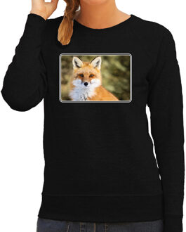 Bellatio Decorations Dieren sweater met vossen foto - zwart - voor dames - natuur / vos cadeau trui - kleding / sweat shirt 2XL