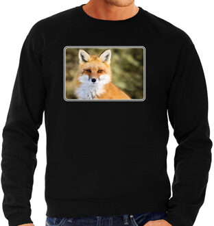 Bellatio Decorations Dieren sweater met vossen foto - zwart - voor heren - natuur / vos cadeau trui - kleding / sweat shirt 2XL