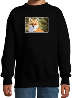 Bellatio Decorations Dieren sweater met vossen foto - zwart - voor kinderen - natuur / vos cadeau trui - kleding / sweat shirt 12-13 jaar (152/164)