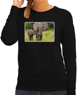 Bellatio Decorations Dieren sweater olifanten foto - zwart - dames - Afrikaanse dieren/ olifant cadeau trui - kleding / sweat shirt 2XL