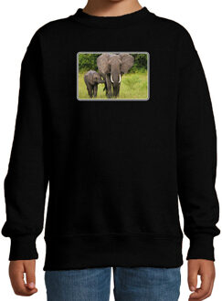 Bellatio Decorations Dieren sweater olifanten foto - zwart - kinderen - Afrikaanse dieren/ olifant cadeau trui - kleding / sweat shirt 12-13 jaar (152/164)