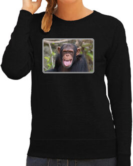 Bellatio Decorations Dieren sweater / trui met Chimpansee apen foto zwart voor dames