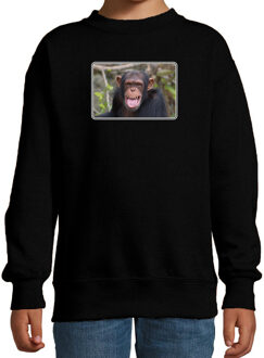 Bellatio Decorations Dieren sweater / trui met Chimpansee apen foto zwart voor kinderen