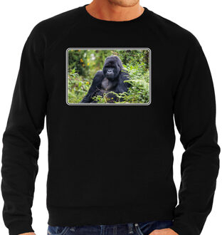 Bellatio Decorations Dieren sweater / trui met gorilla apen foto zwart voor heren