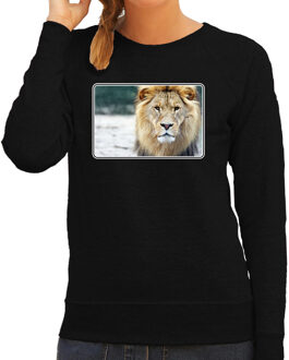 Bellatio Decorations Dieren sweater / trui met leeuwen foto zwart voor dames