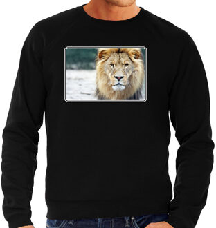 Bellatio Decorations Dieren sweater / trui met leeuwen foto zwart voor heren