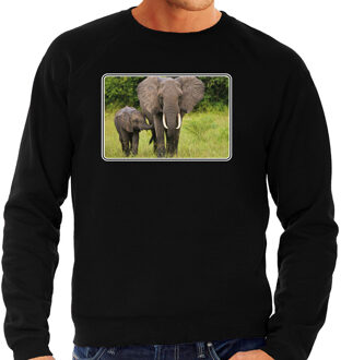 Bellatio Decorations Dieren sweater / trui met olifanten foto zwart voor heren