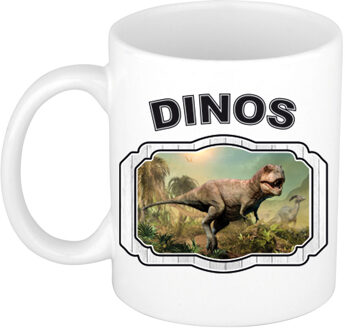 Bellatio Decorations Dieren t-rex dinosaurus beker - dinosaurs/ dinosaurussen mok wit 300 ml