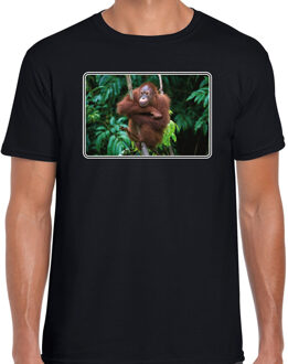 Bellatio Decorations Dieren t-shirt met Orang Oetan apen foto zwart voor heren