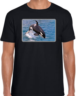 Bellatio Decorations Dieren t-shirt met orka walvissen foto zwart voor heren