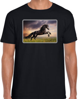 Bellatio Decorations Dieren t-shirt met paarden foto zwart voor heren