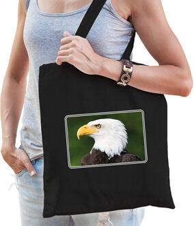 Bellatio Decorations Dieren tas van katoen met arenden foto zwart voor volwassenen