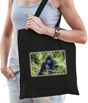 Bellatio Decorations Dieren tas van katoen met Gorilla apen foto zwart voor volwassenen