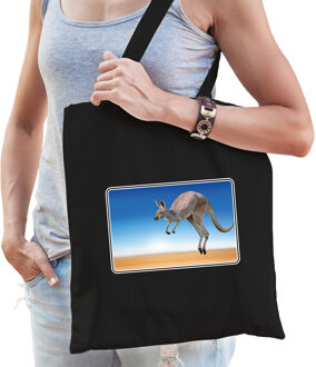 Bellatio Decorations Dieren tas van katoen met kangoeroes foto zwart voor volwassenen