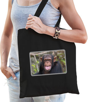 Bellatio Decorations Dieren tasje met apen foto - zwart - voor volwassenen - natuur / Chimpansee aap cadeau tas